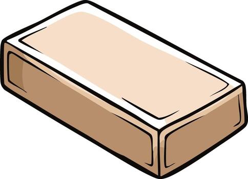 sencillo dibujos animados ilustración de un rectangular jabón bar con beige color y negro contorno vector