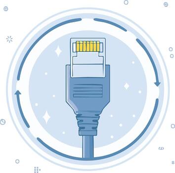 Network cable connection icon within a circular design, technological concept vector