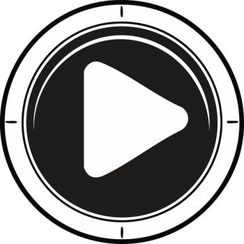 Abstract illustration of a round media play button, black symbol with directional arrow vector