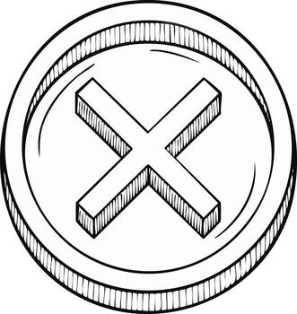 mano dibujado bosquejo de un incorrecto responder o rechazo icono con un X en un redondo moneda vector