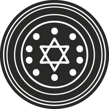 Star of David symbol inside a decorative circular emblem surrounded by dots and concentric rings vector