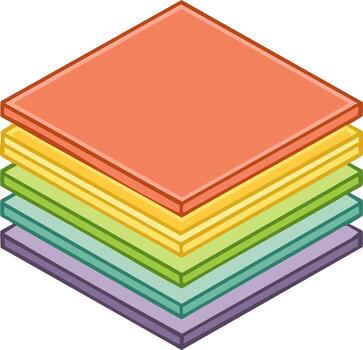 Geometric stack of colorful layered squares in isometric perspective vector