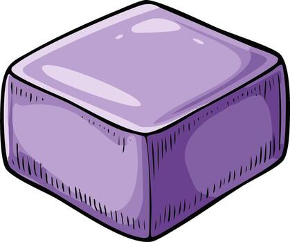 Hand drawn illustration of a single purple bar of soap with rounded edges and glossy finish vector