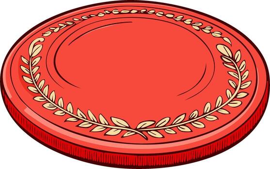 Illustration of a decorative fringed red round tray with laurel wreath design element vector