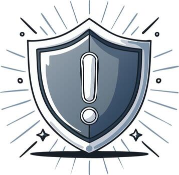 Modern Security Shield with Exclamation Mark Warning Icon Hand Drawn Style vector