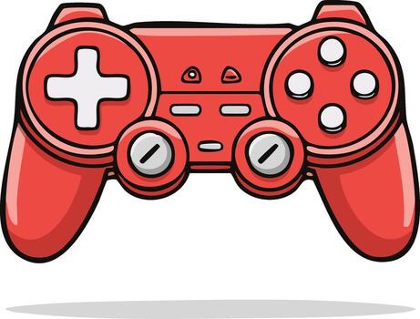 Cartoon Style Red Game Controller with Directional Pad and Buttons for Digital Gaming vector