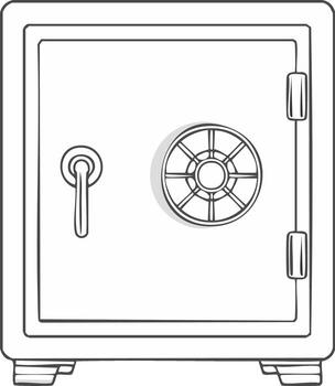 Detailed Outline of a Secure Vault with a Dial Lock and Handle vector