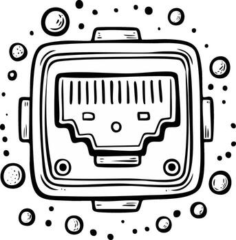 Hand drawn sketch of an ethernet port RJ45 network socket for internet connection vector