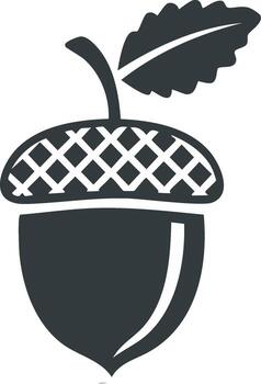 Stylized black acorn icon with oak leaf and lattice cap design vector