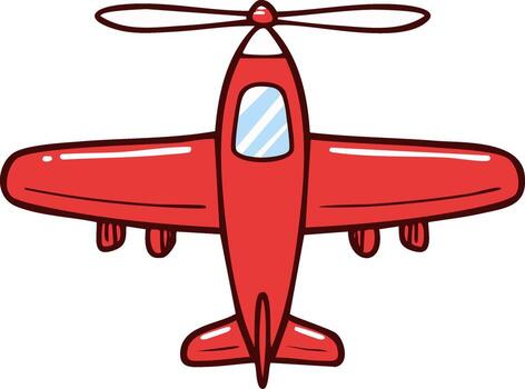 Cute Red Propeller Airplane Seen From Above With Spinning Propeller vector