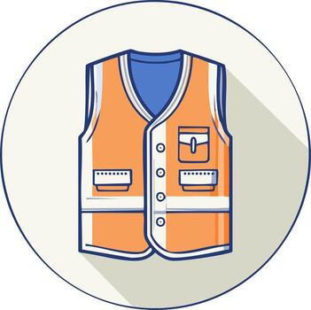 Orange reflective vest cartoon with pockets and buttons in a circle with a shadow vector