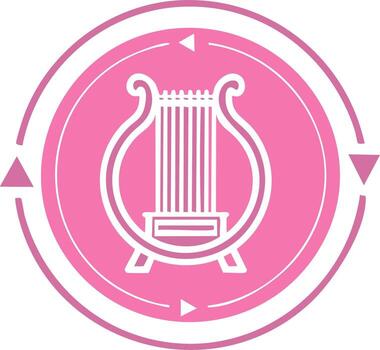 Minimalist pink lyre instrument icon within a repeating circular arrow flow design vector
