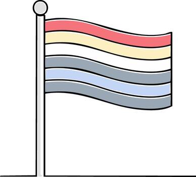 Waving multi-striped flag on a flagpole simple graphic design vector