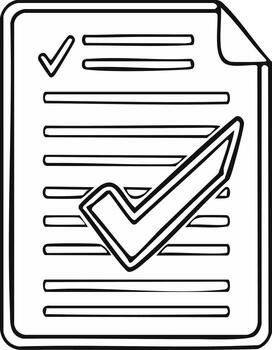 dibujado a mano Lista de Verificación icono con cheque marcas. negro y blanco garabatear de un terminado formar o encuesta vector