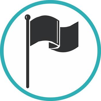 Black flag icon on a pole waving within a vibrant blue circular border design element symbol vector