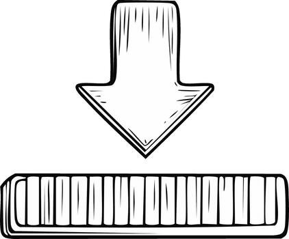 Sketch drawing of a downward arrow pointing to a progress bar for data download vector