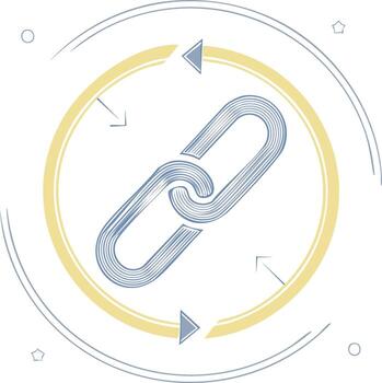Abstract conceptual graphic of a chain link symbol within circular arrows representing connection and continuity vector