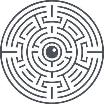 Circular maze with a stylized eye at the center abstract graphic design vector
