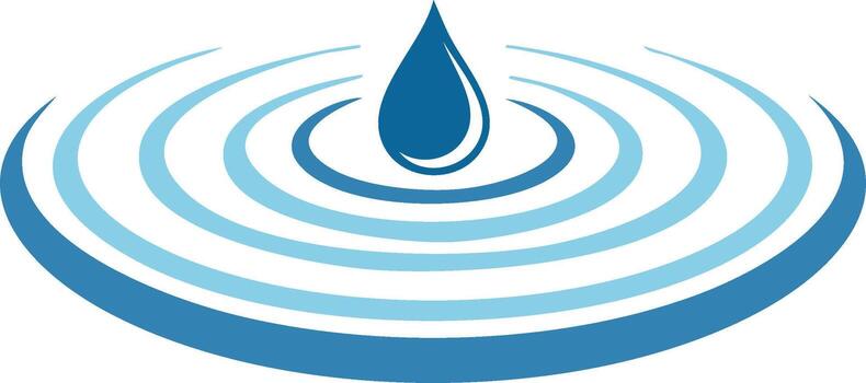 Clean blue water drop creating concentric ripples abstract illustration vector