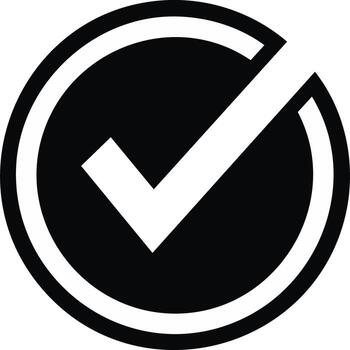 Check Mark Inside Circle Graphic Icon of Approval or Completion in Black and White vector