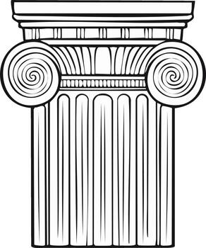 Ionic Column Illustration, Ancient Greek Architecture, Classical Style Drawing with Spirals and Fluted Shafts vector
