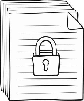 mano dibujado apilar de documentos con un candado representando datos seguridad y confidencial información intimidad vector