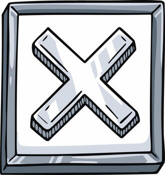 Doodle Style Illustration of a Gray X Mark in a Squared Box Cancellation Cross Icon vector