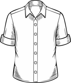 Hand drawn sketch of a short sleeve collared shirt with folded cuffs and button front vector