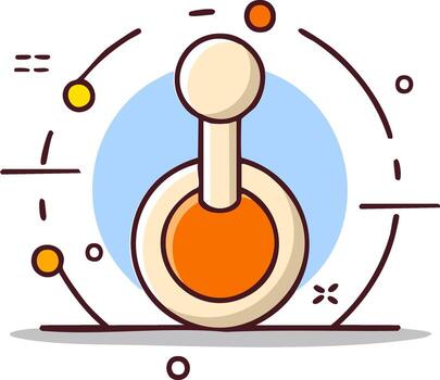 Stylized illustration of a game controller lever in action with orbiting elements vector