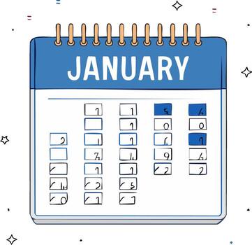 Hand drawn blue January calendar with highlighted dates representing planning and new year schedule vector