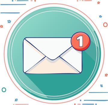 Email notification icon showing one unread message in a modern flat design style vector
