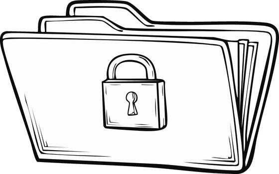 Hand-drawn illustration of file folder with padlock, security and data protection concept vector