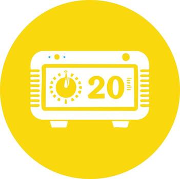 A simple flat icon of a digital timer or alarm clock showing the number 20 representing a countdown or deadline vector