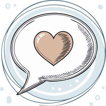 Hand-drawn speech bubble with a sketched heart inside, surrounded by a sketched circular border vector