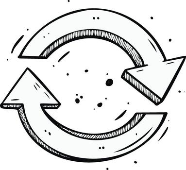 Hand-drawn Circle Arrows, Indicating Rotation or Recycling, in a Sketch Style for Graphic Design Projects and Conceptual Illustrations vector