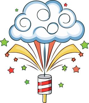 Cartoon illustration of a firecracker exploding with colorful bursts and stars vector