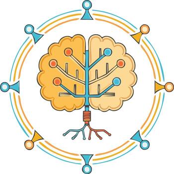 Abstract concept of artificial intelligence and cognitive computing brain tree with data connections vector