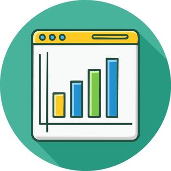 Stylized bar chart graph displaying upward trend within a computer window interface vector