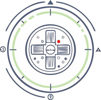 Compass with abstract target symbol in a circular frame, navigation concept vector