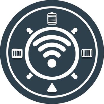 inalámbrico red conexión ajuste con navegación, batería, y igualada íconos vector