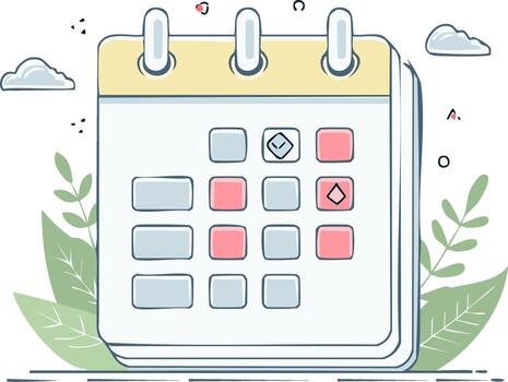 A charming illustrated calendar showing marked important dates events appointments and scheduling concepts vector