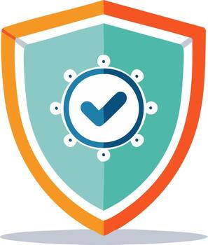 vistoso proteger icono con un marca de verificación adentro, rodeado por pequeño círculos representa proteccion, seguridad, y validación vector