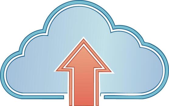 azul nube silueta con un hacia arriba flecha, representando el concepto de nube almacenamiento, datos transferir, y digital soluciones vector