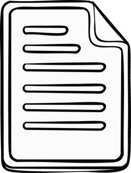 Drawn document with curled edge in black line with white background vector
