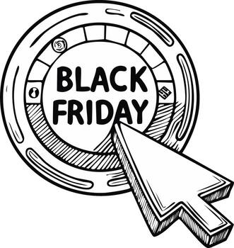 Hand-Drawn Black Friday Sale Concept with Cursor Clicking on Special Offer Button in Linear Style vector