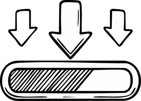 Hand drawn download progress bar with three down arrows indicating data transfer vector