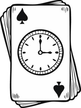Ace of Spades playing card with a clock face at three o'clock vector
