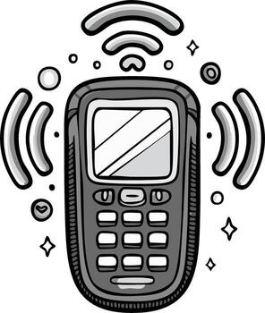 Doodle Style Smartphone Displaying Strong Connectivity and Data Access, Emitting WiFi Signals vector