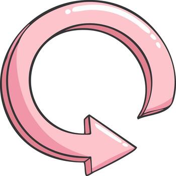 Pink Curved Arrow Resend, Turn, Return, Spin, Directional Flow, Update, Refresh. Hand Drawn Illustration vector