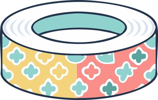 Illustrated Tape Roll with Floral Pattern, Cartoon Design vector